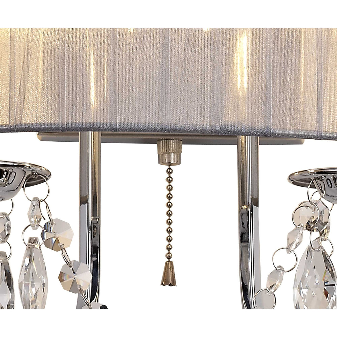 Diyas IL30061/GY Olivia Wall Lamp Switched Grey Shade 2 Light E14 Polished Chrome/Crystal