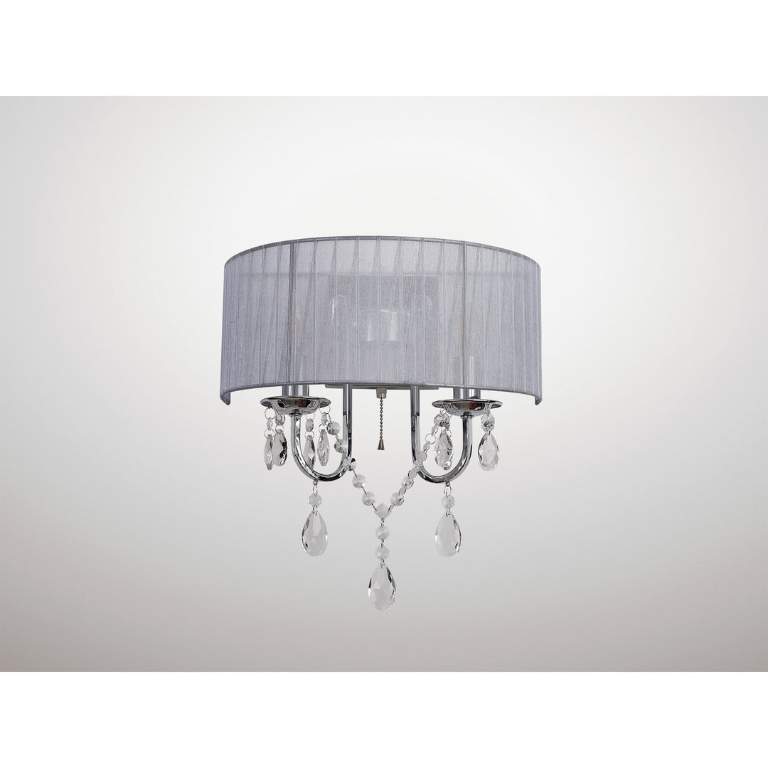 Diyas IL30061/GY Olivia Wall Lamp Switched Grey Shade 2 Light E14 Polished Chrome/Crystal