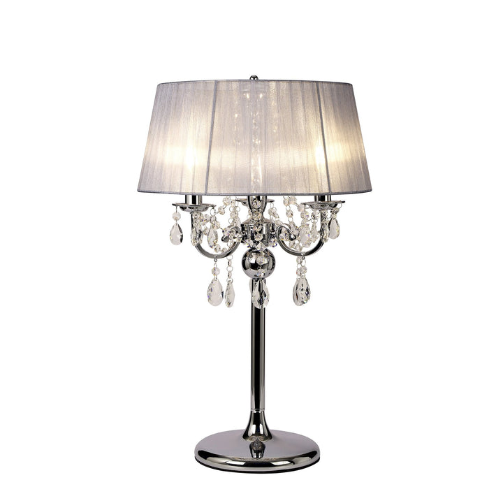 Diyas IL30062/GY Olivia Table Lamp Grey Shade 3 Light E14 Polished Chrome/Crystal