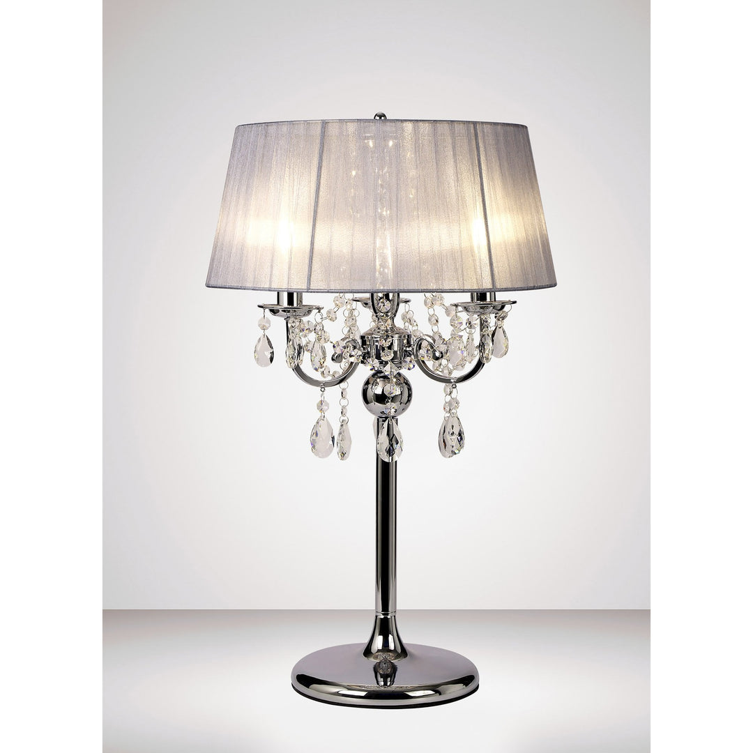 Diyas IL30062/GY Olivia Table Lamp Grey Shade 3 Light E14 Polished Chrome/Crystal