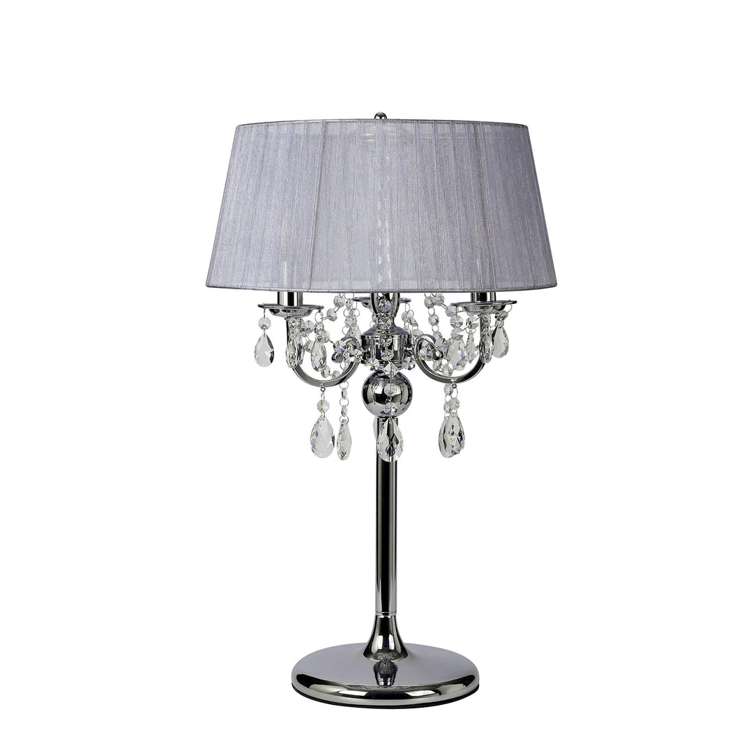 Diyas IL30062/GY Olivia Table Lamp Grey Shade 3 Light E14 Polished Chrome/Crystal