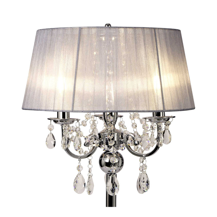 Diyas IL30062/GY Olivia Table Lamp Grey Shade 3 Light E14 Polished Chrome/Crystal