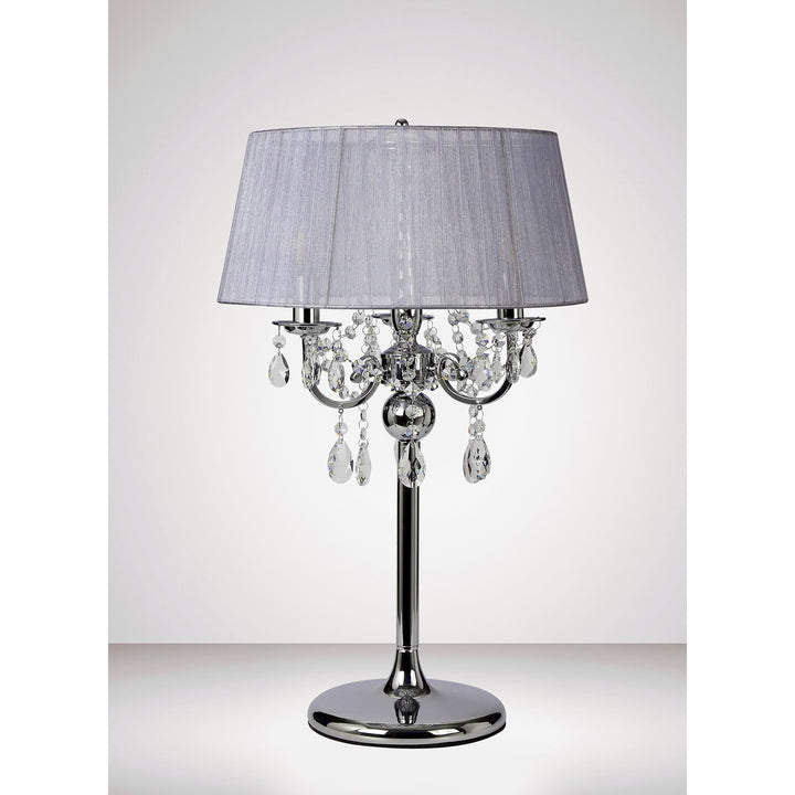 Diyas IL30062/GY Olivia Table Lamp Grey Shade 3 Light E14 Polished Chrome/Crystal