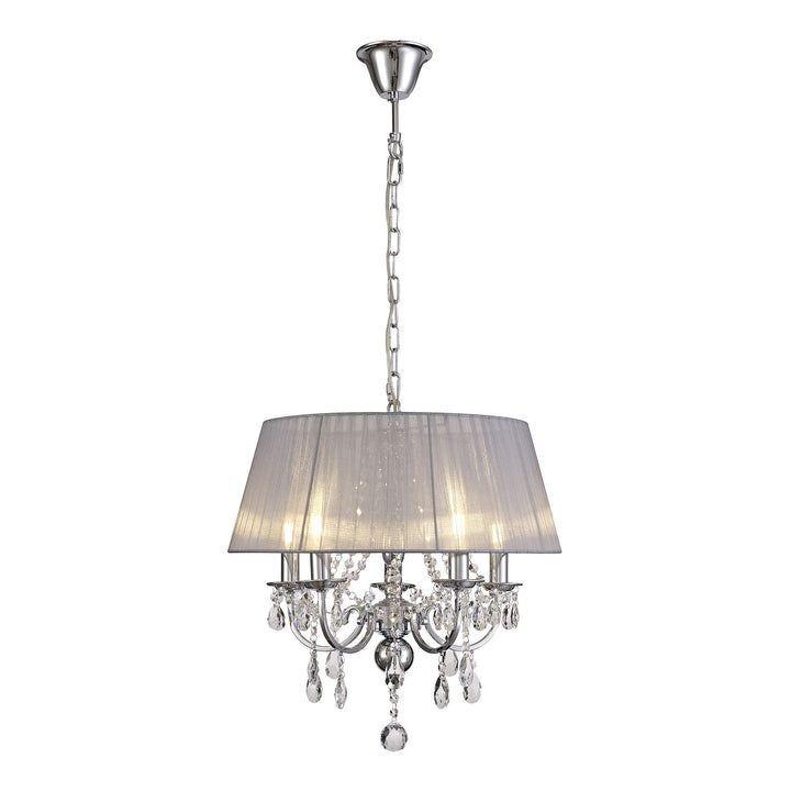 Diyas IL30045/GY Olivia Pendant Grey Shade 5 Light E14 Polished Chrome/Crystal