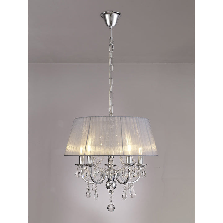 Diyas IL30045/GY Olivia Pendant Grey Shade 5 Light E14 Polished Chrome/Crystal