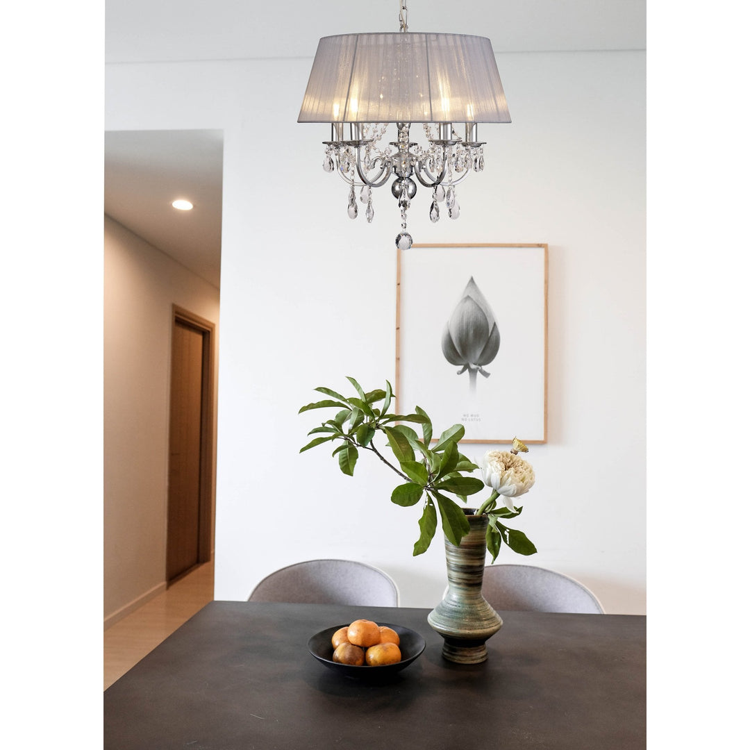 Diyas IL30045/GY Olivia Pendant Grey Shade 5 Light E14 Polished Chrome/Crystal