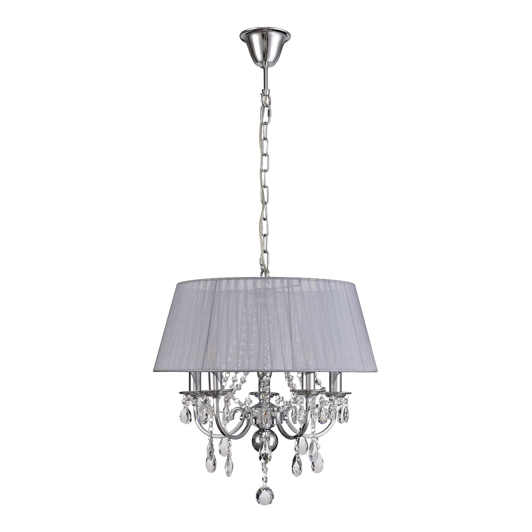 Diyas IL30045/GY Olivia Pendant Grey Shade 5 Light E14 Polished Chrome/Crystal