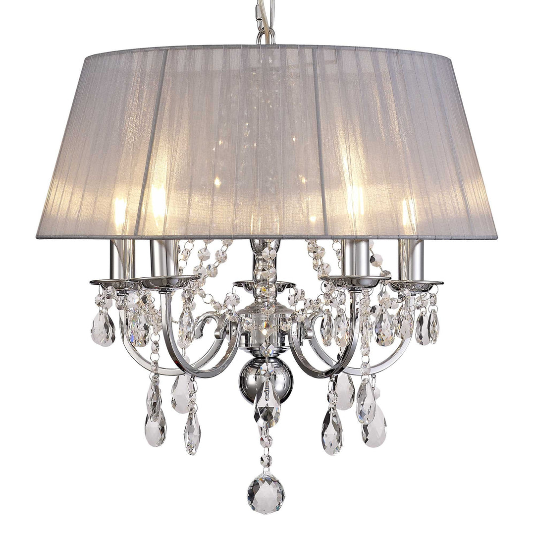 Diyas IL30045/GY Olivia Pendant Grey Shade 5 Light E14 Polished Chrome/Crystal