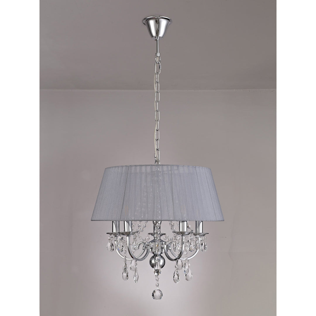 Diyas IL30045/GY Olivia Pendant Grey Shade 5 Light E14 Polished Chrome/Crystal