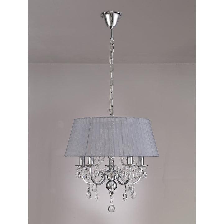 Diyas IL30045/GY Olivia Pendant Grey Shade 5 Light E14 Polished Chrome/Crystal