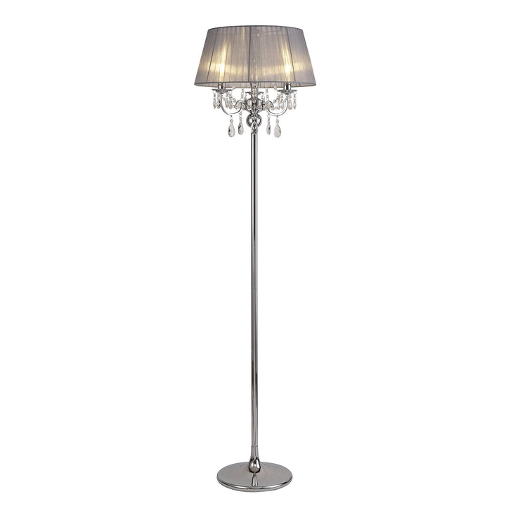 Diyas IL30063/GY Olivia Floor Lamp Grey Shade 3 Light E14 Polished Chrome/Crystal