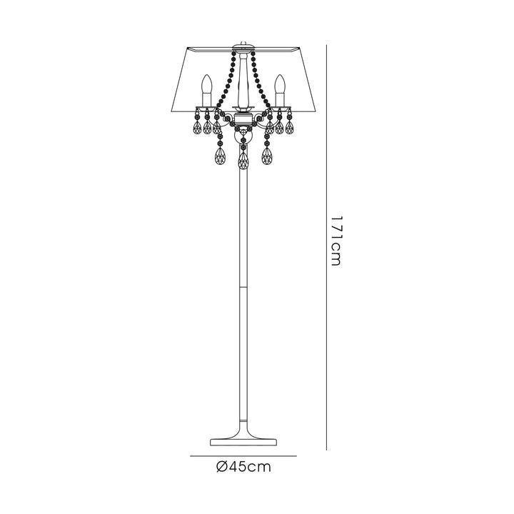 Diyas IL30063/GY Olivia Floor Lamp Grey Shade 3 Light E14 Polished Chrome/Crystal