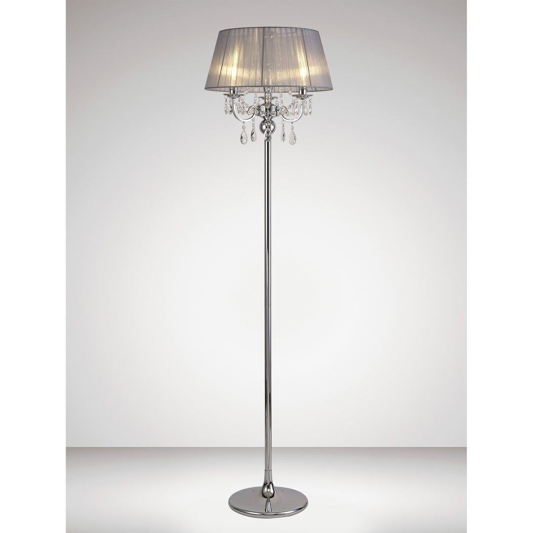 Diyas IL30063/GY Olivia Floor Lamp Grey Shade 3 Light E14 Polished Chrome/Crystal