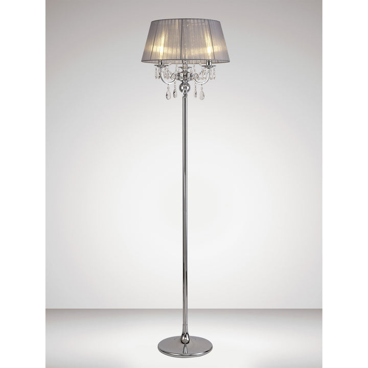 Diyas IL30063/GY Olivia Floor Lamp Grey Shade 3 Light E14 Polished Chrome/Crystal