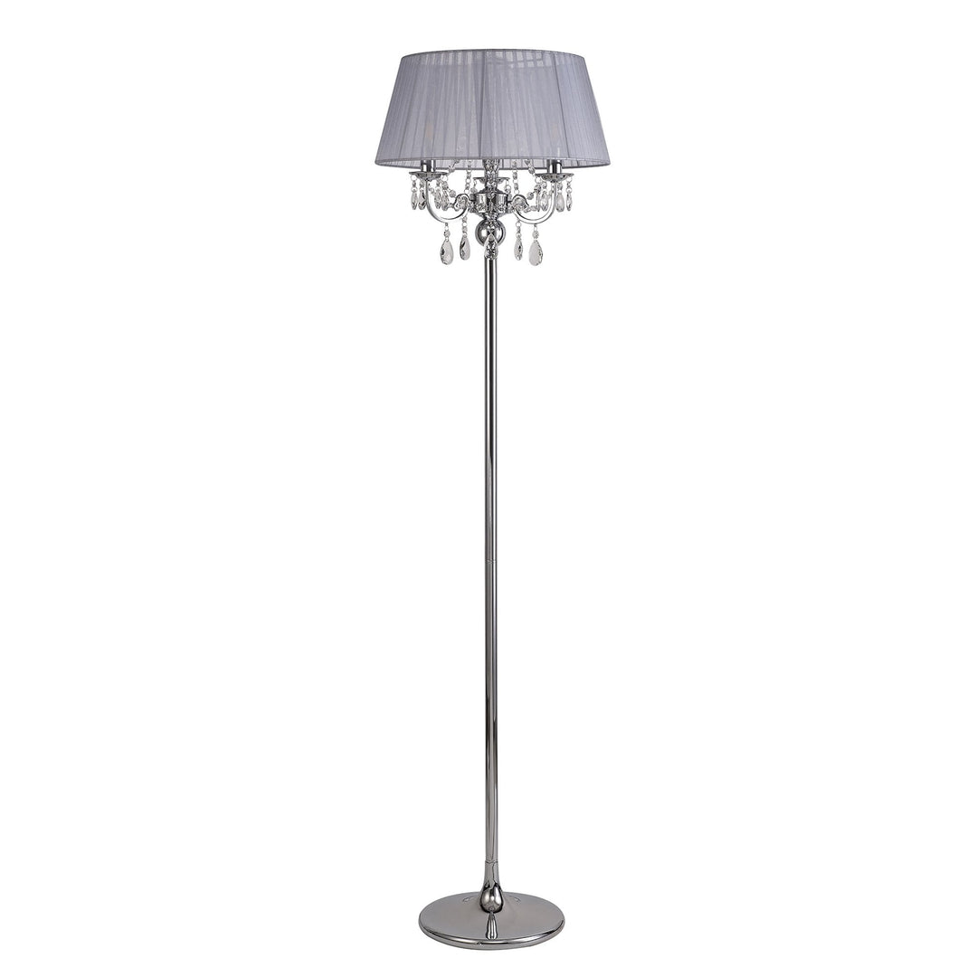 Diyas IL30063/GY Olivia Floor Lamp Grey Shade 3 Light E14 Polished Chrome/Crystal