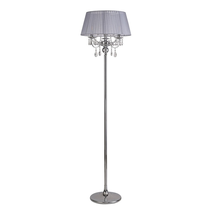 Diyas IL30063/GY Olivia Floor Lamp Grey Shade 3 Light E14 Polished Chrome/Crystal