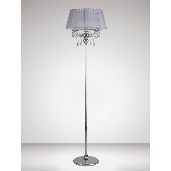 Diyas IL30063/GY Olivia Floor Lamp Grey Shade 3 Light E14 Polished Chrome/Crystal