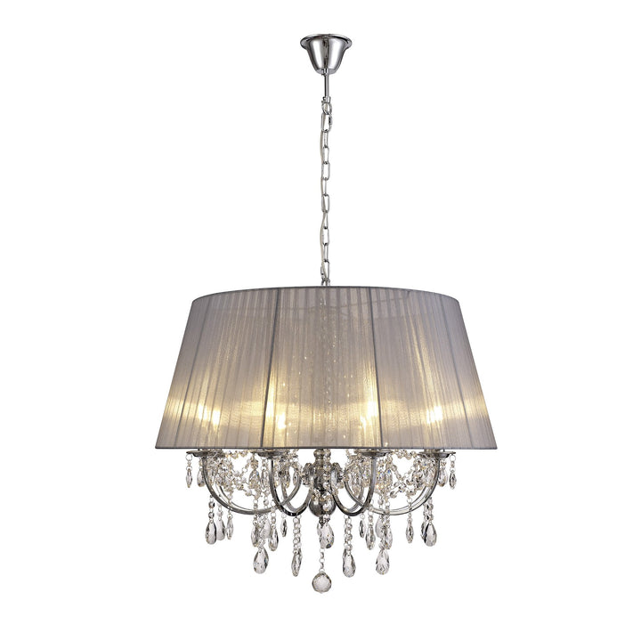 Diyas IL30056/GY Olivia Pendant Grey Shade 8 Light E14 Polished Chrome/Crystal