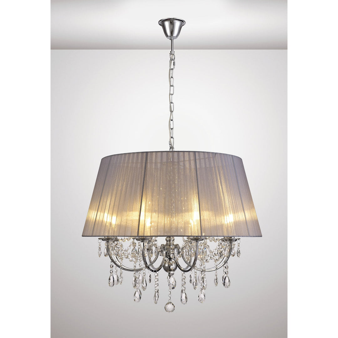 Diyas IL30056/GY Olivia Pendant Grey Shade 8 Light E14 Polished Chrome/Crystal