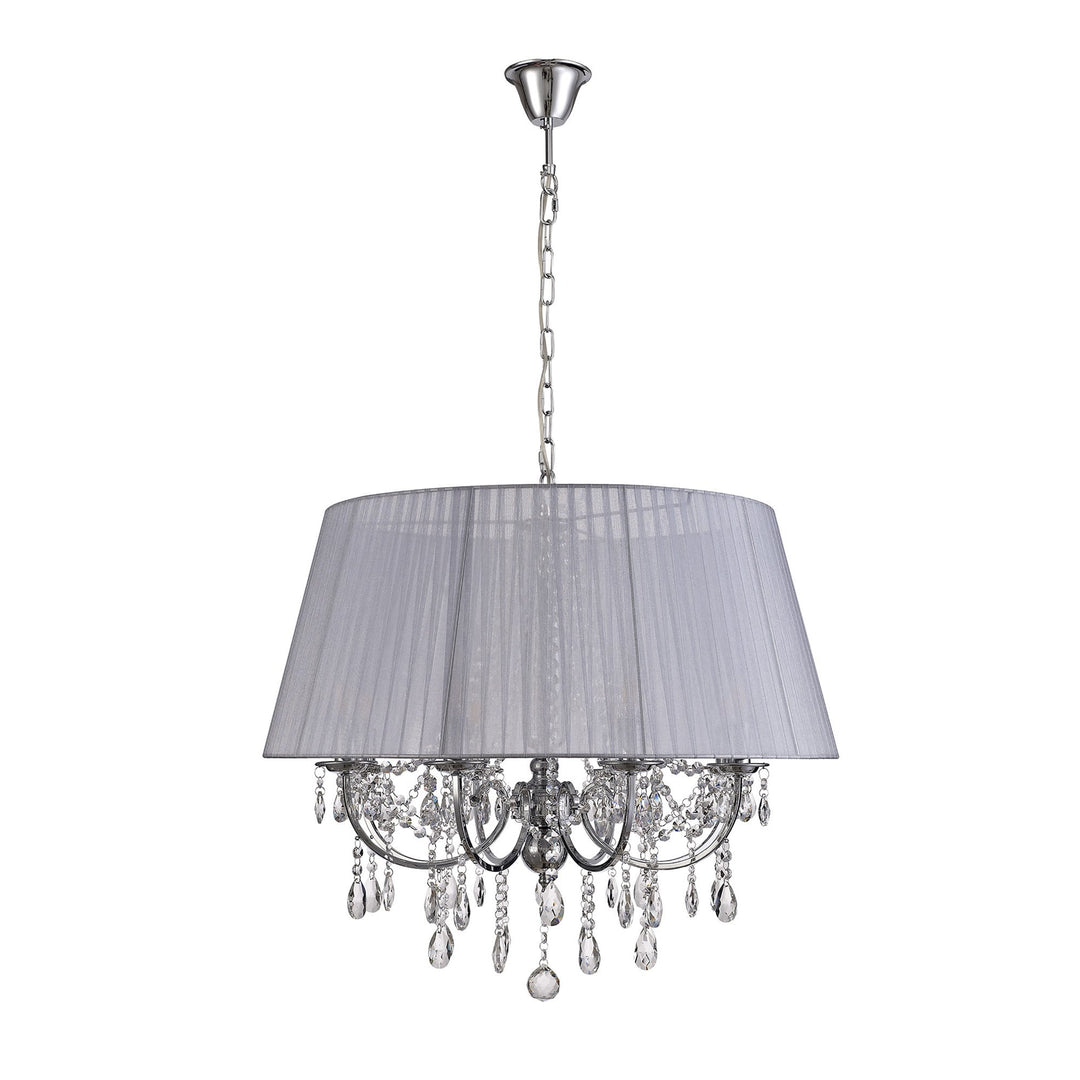 Diyas IL30056/GY Olivia Pendant Grey Shade 8 Light E14 Polished Chrome/Crystal