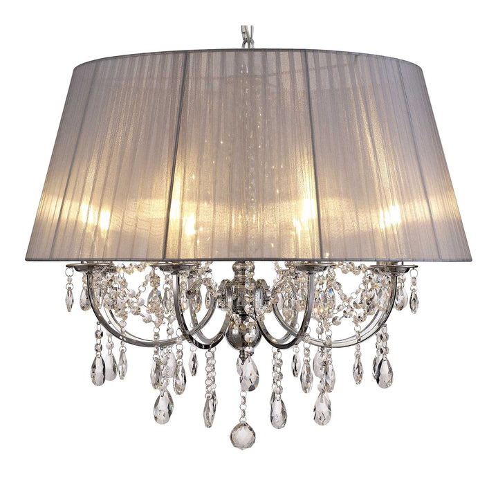 Diyas IL30056/GY Olivia Pendant Grey Shade 8 Light E14 Polished Chrome/Crystal