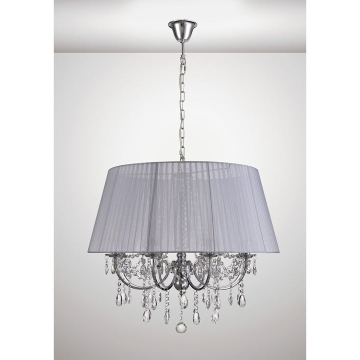 Diyas IL30056/GY Olivia Pendant Grey Shade 8 Light E14 Polished Chrome/Crystal