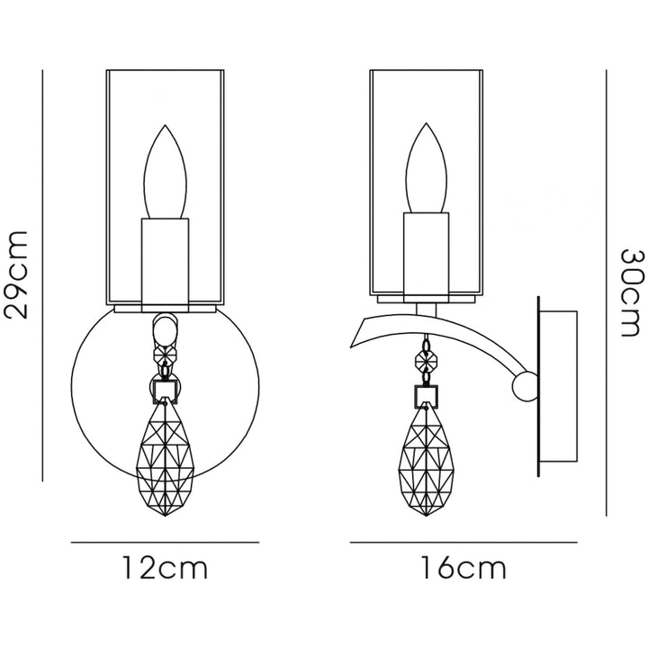 Diyas IL32791 Rhea Wall Lamp Switched 1 Light E14 Polished Chrome/Crystal Clear Glass