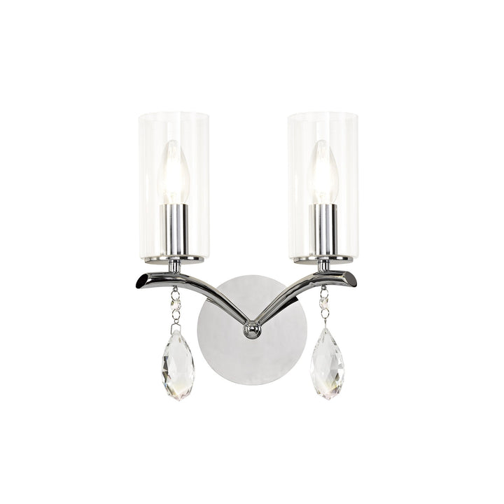 Diyas IL32792 Rhea Wall Lamp Switched 2 Light E14 Polished Chrome/Crystal Clear Glass