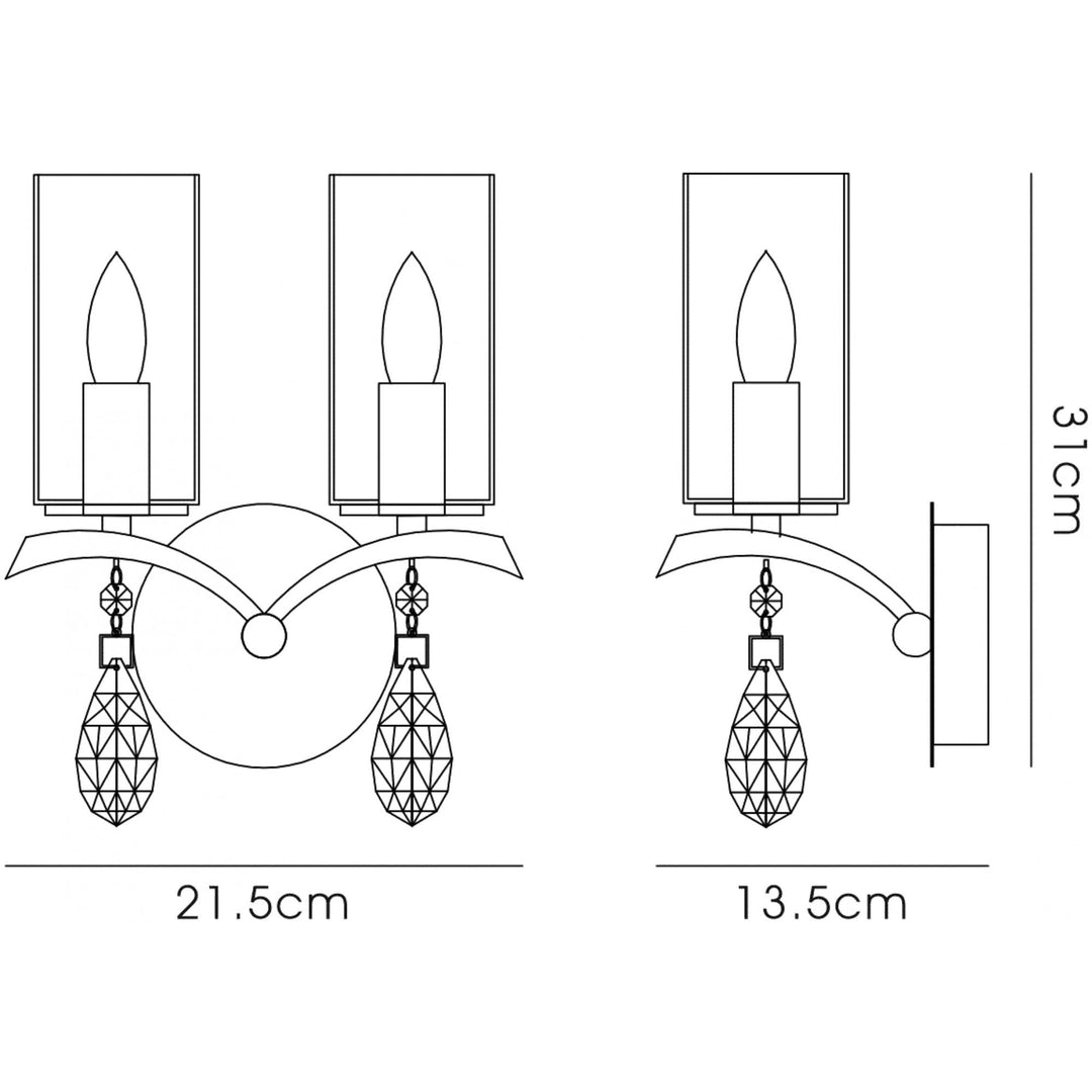 Diyas IL32792 Rhea Wall Lamp Switched 2 Light E14 Polished Chrome/Crystal Clear Glass