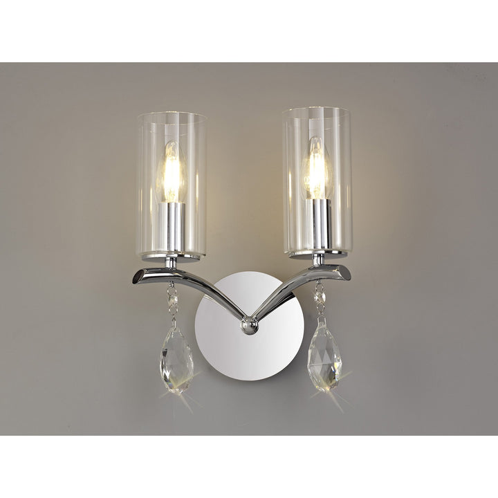 Diyas IL32792 Rhea Wall Lamp Switched 2 Light E14 Polished Chrome/Crystal Clear Glass