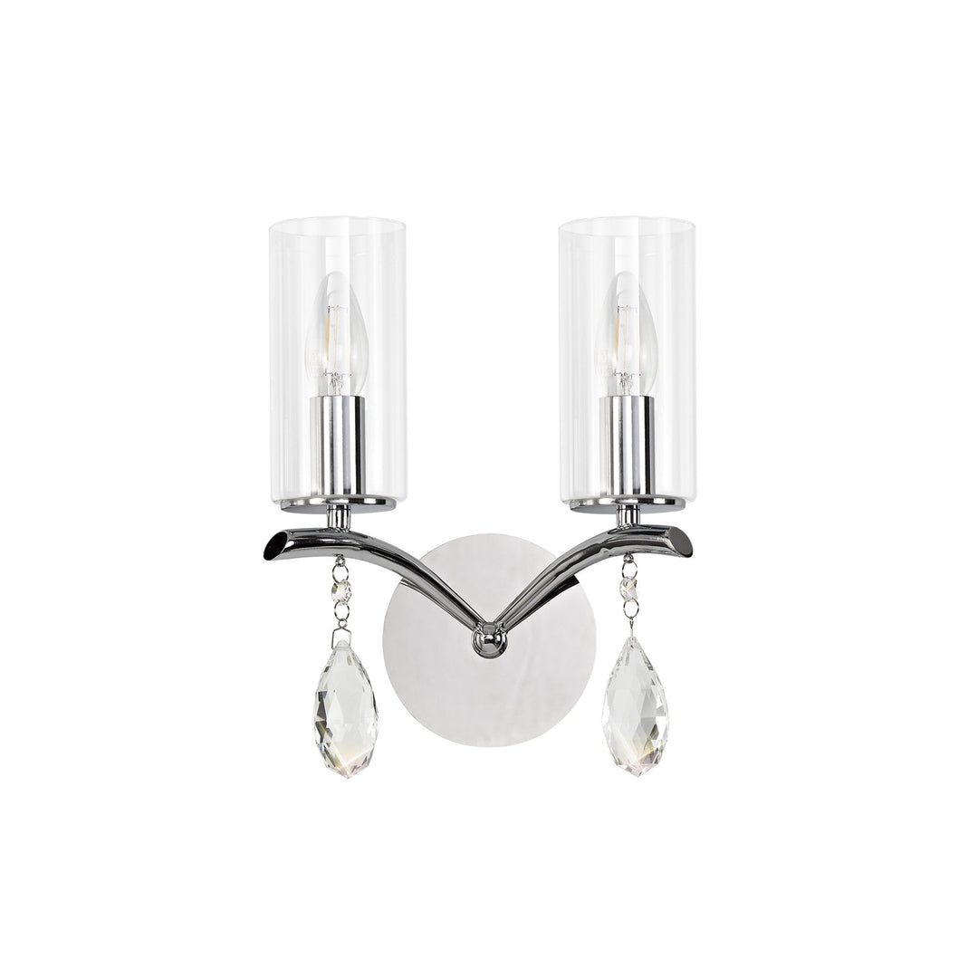 Diyas IL32792 Rhea Wall Lamp Switched 2 Light E14 Polished Chrome/Crystal Clear Glass