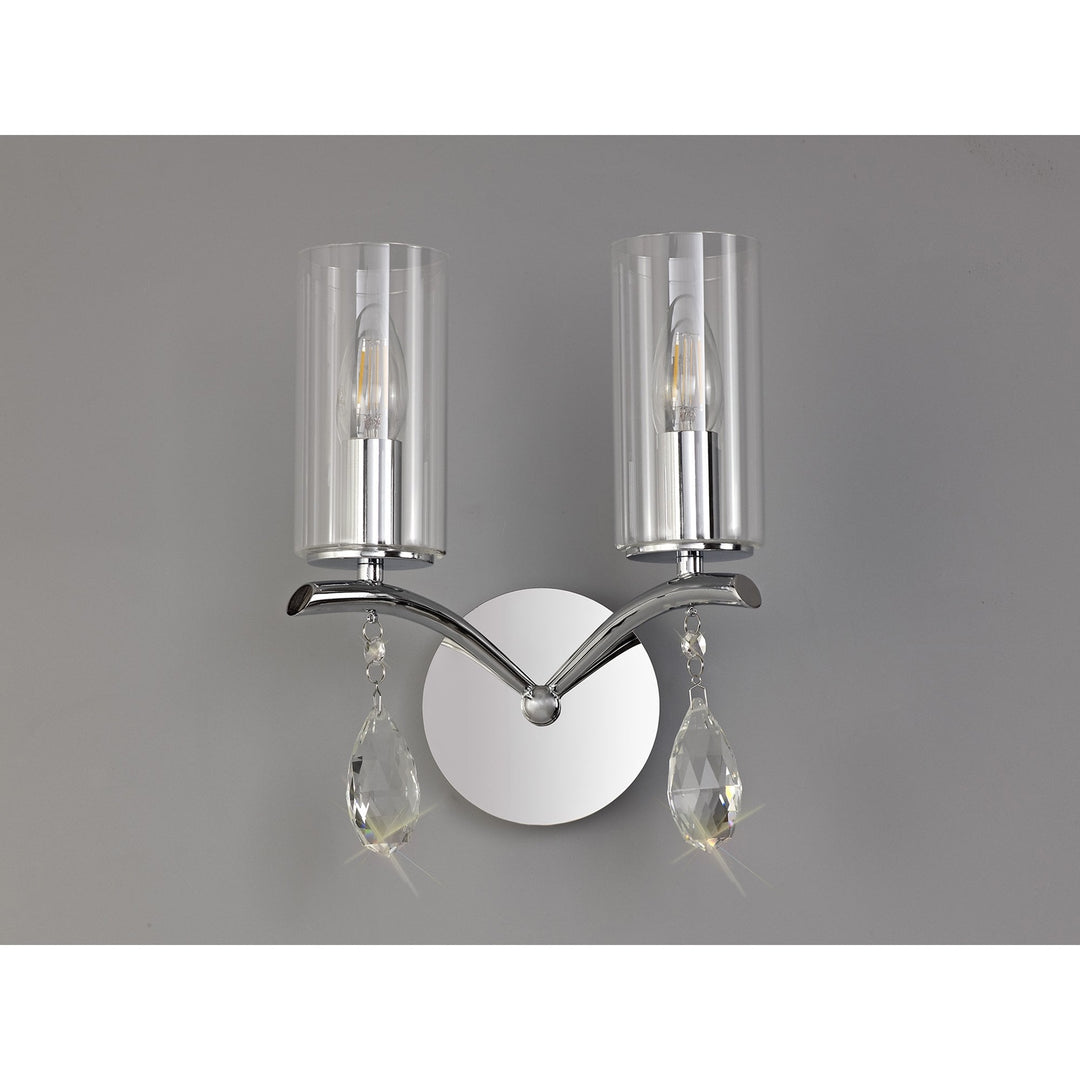 Diyas IL32792 Rhea Wall Lamp Switched 2 Light E14 Polished Chrome/Crystal Clear Glass