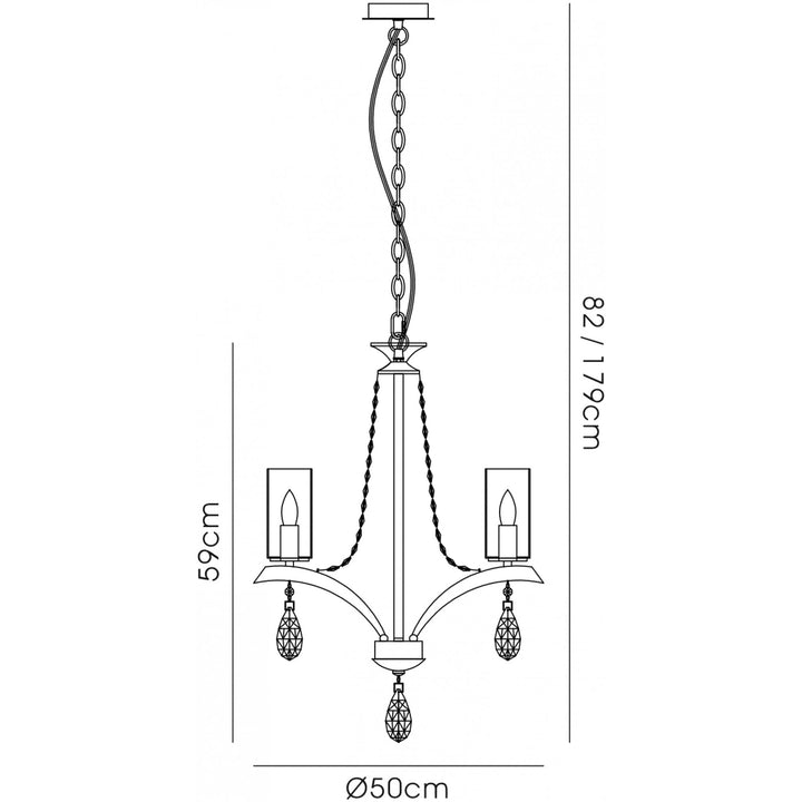 Diyas IL32793 Rhea Pendant 3 Light E14 Polished Chrome/Crystal Clear Glass