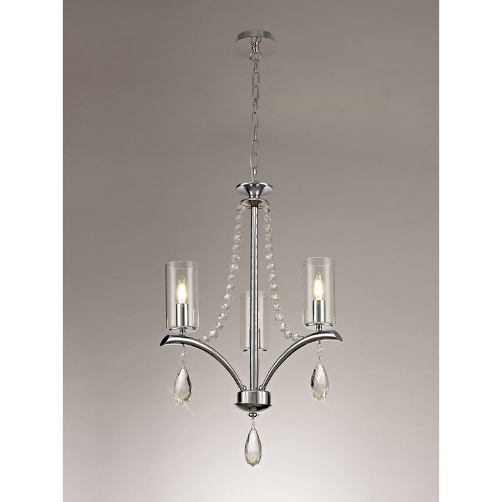 Diyas IL32793 Rhea Pendant 3 Light E14 Polished Chrome/Crystal Clear Glass