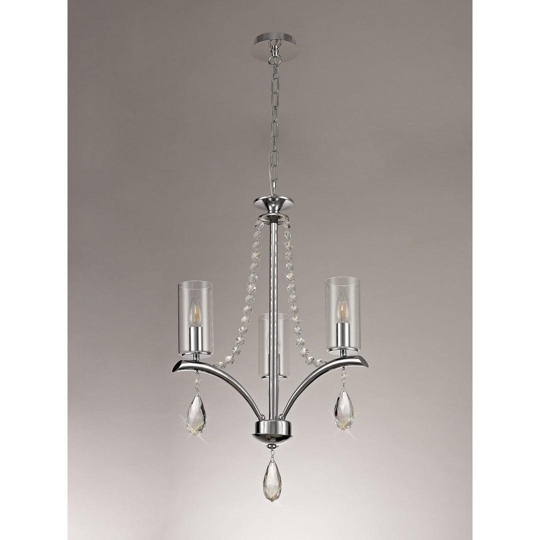 Diyas IL32793 Rhea Pendant 3 Light E14 Polished Chrome/Crystal Clear Glass