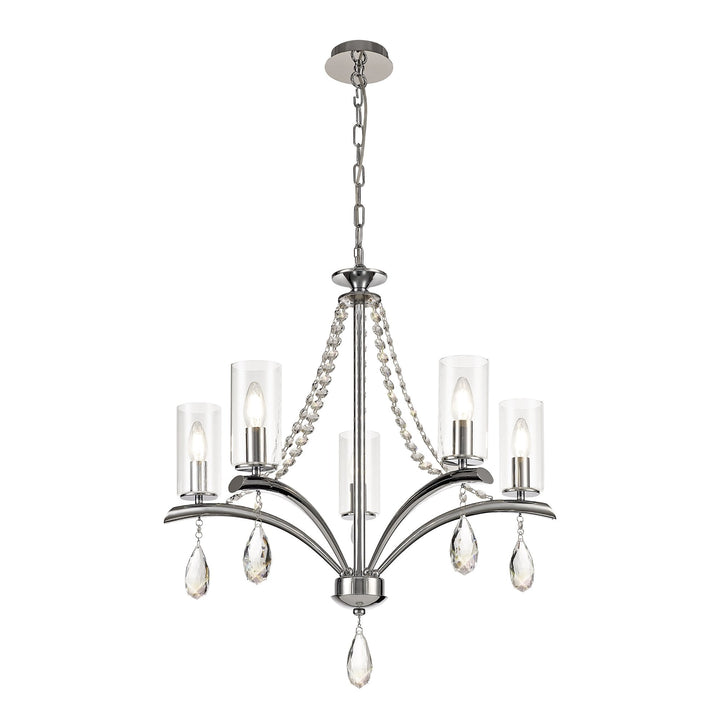 Diyas IL32795 Rhea Pendant 5 Light E14 Polished Chrome/Crystal Clear Glass