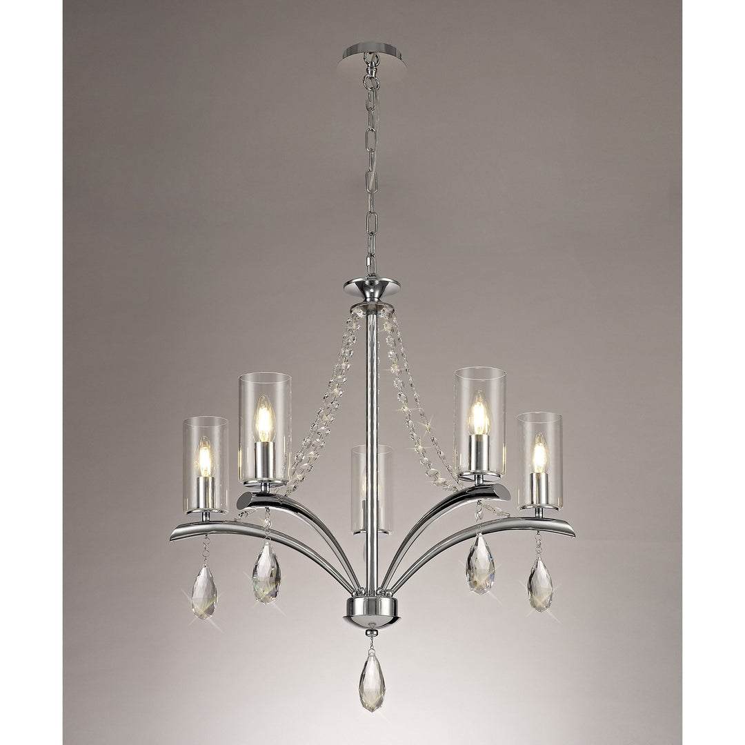 Diyas IL32795 Rhea Pendant 5 Light E14 Polished Chrome/Crystal Clear Glass