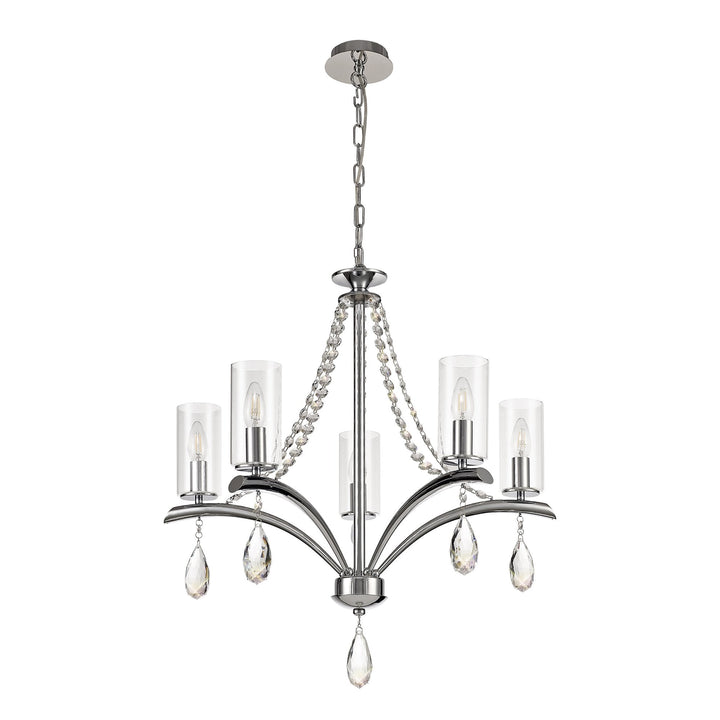 Diyas IL32795 Rhea Pendant 5 Light E14 Polished Chrome/Crystal Clear Glass