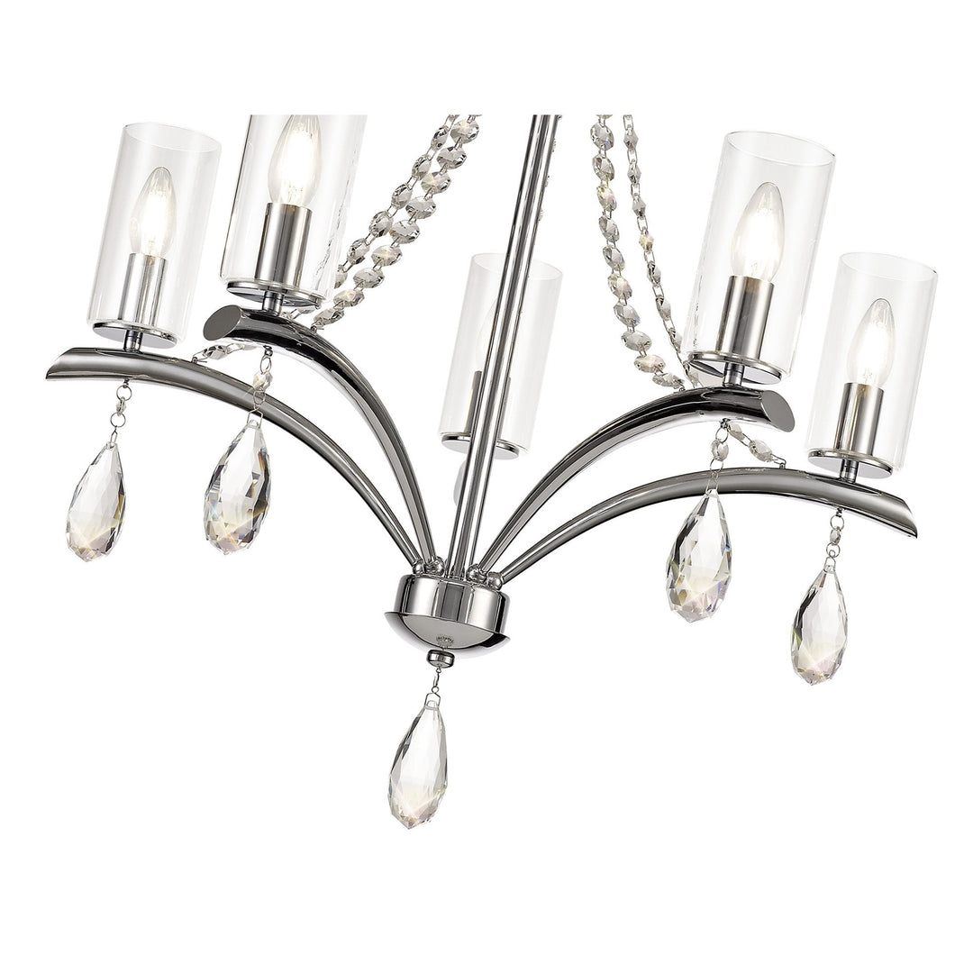 Diyas IL32795 Rhea Pendant 5 Light E14 Polished Chrome/Crystal Clear Glass