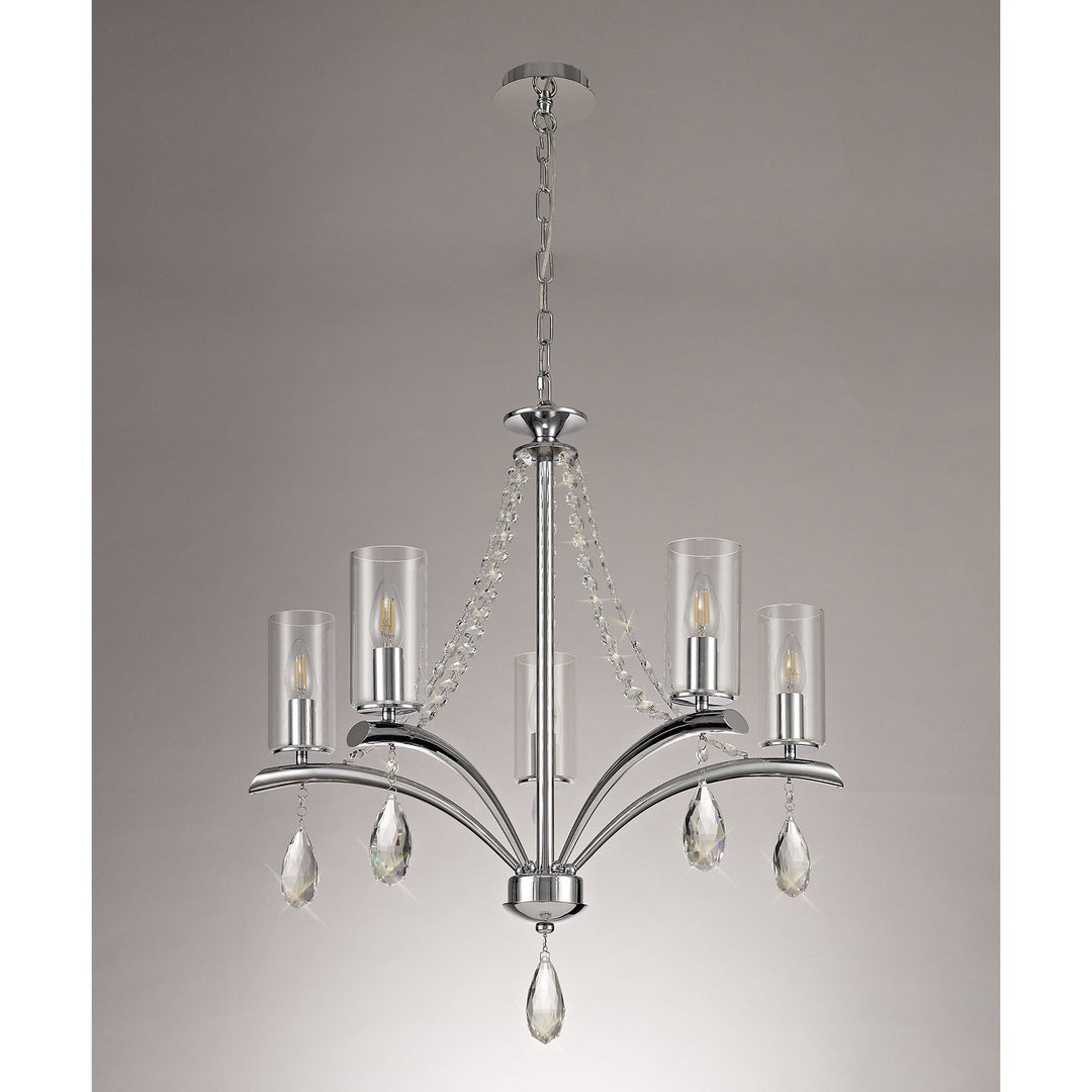 Diyas IL32795 Rhea Pendant 5 Light E14 Polished Chrome/Crystal Clear Glass