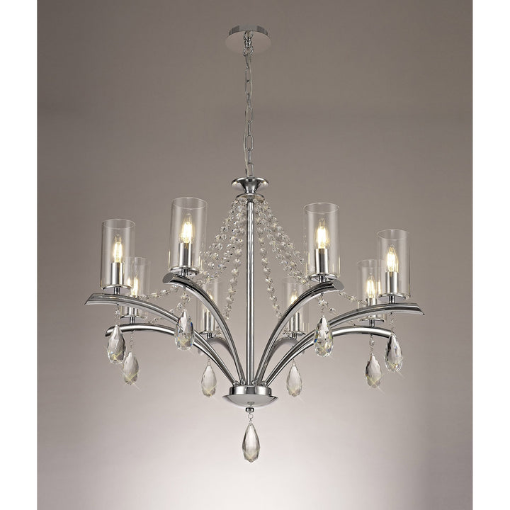 Diyas IL32798 Rhea Pendant 8 Light E14 Polished Chrome/Crystal Clear Glass