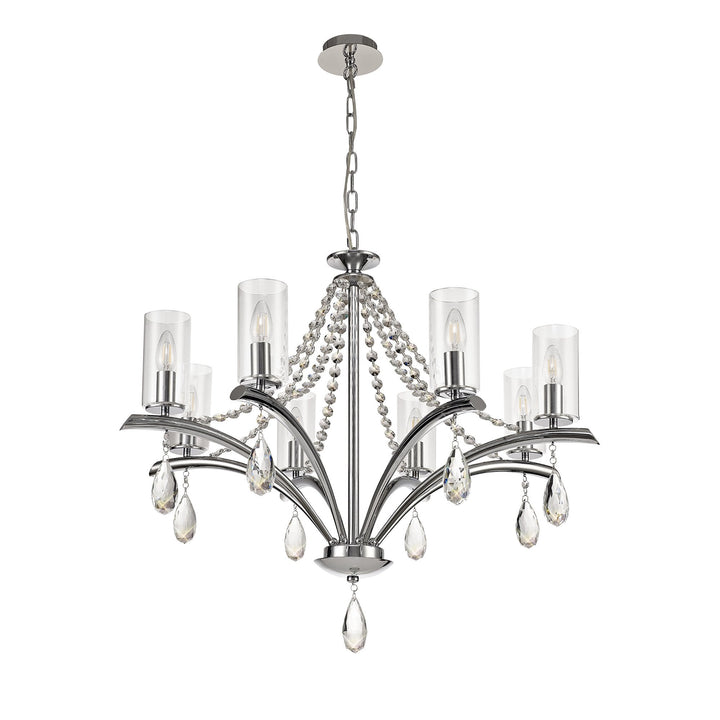 Diyas IL32798 Rhea Pendant 8 Light E14 Polished Chrome/Crystal Clear Glass