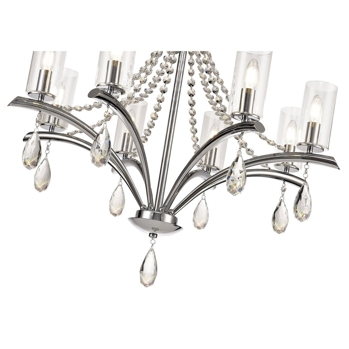 Diyas IL32798 Rhea Pendant 8 Light E14 Polished Chrome/Crystal Clear Glass