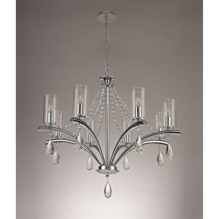 Diyas IL32798 Rhea Pendant 8 Light E14 Polished Chrome/Crystal Clear Glass