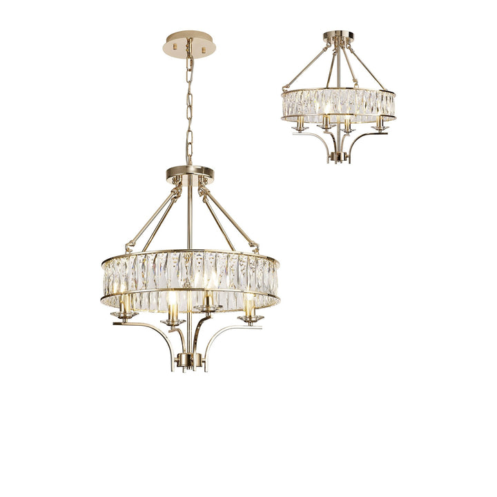 Diyas IL31824 Vivienne Pendant/Semi Ceiling 4 Light E14 French Gold/Crystal