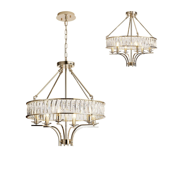 Diyas IL31825 Vivienne Pendant/Semi Ceiling 6 Light E14 French Gold/Crystal