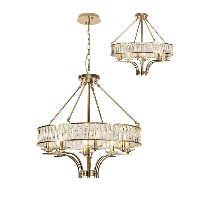 Diyas IL31826 Vivienne Pendant/Semi Ceiling 8 Light E14 French Gold/Crystal