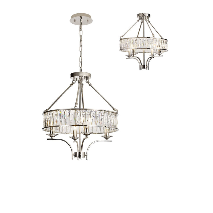 Diyas IL31818 Vivienne Pendant/Semi Ceiling 4 Light E14 Polished Nickel/Crystal