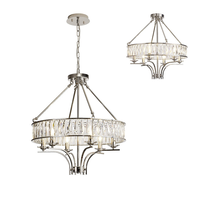 Diyas IL31819 Vivienne Pendant/Semi Ceiling 6 Light E14 Polished Nickel/Crystal