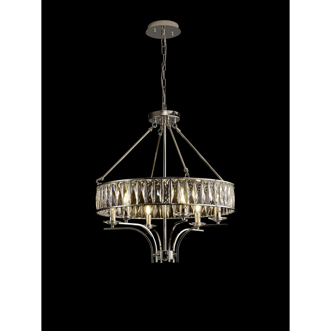 Diyas IL31819 Vivienne Pendant/Semi Ceiling 6 Light E14 Polished Nickel/Crystal